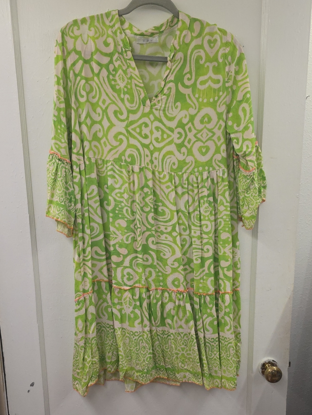 Made in Italy 100% Viscose Lime Green Boho Tunic Dress M/L